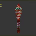 3D Model of Unique Red Weapon With Intricate Winding Structure Black Handle and Orange Base