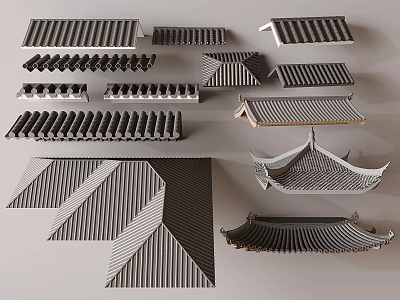 Traditional Roof Tiles In Various Shapes And Architectural Design Elements 3d model