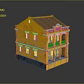 Yellow Two Story Building With Balconies Red Doors Windows And Brown Roof