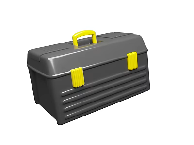 Gray Plastic Toolbox With Yellow Handle And Latches For Tool Storage Organization 3d model