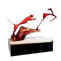 Red Animal Sculpture Featuring Leaping Panther And Antelope On Black Base