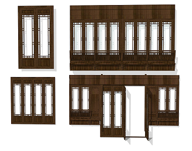 Chinese Folding Door Solid Wood Folding Door and Window Combination 3d model