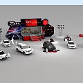Automotive Exhibition Booth Setup With Multiple Cars And Display Elements