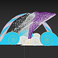 Blue Glowing Dolphin Shaped Structure With Wave Decorations And Particles