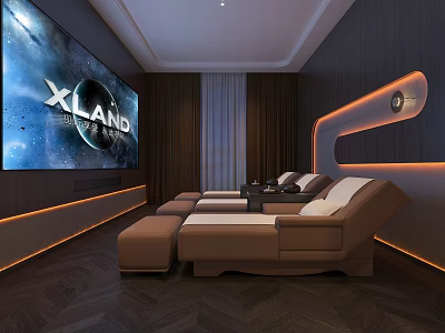 SPA Sauna Relaxation Room With Large Screen Recliner Chairs And Ambient Lighting 3d model
