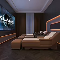 SPA Sauna Relaxation Room With Large Screen Recliner Chairs And Ambient Lighting