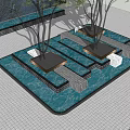 Elegant Garden Ornaments With Trees Water Ponds Lighting Fixtures And Paved Ground