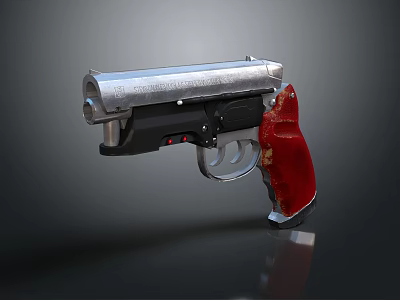 Modern Silver Metal Pistol With Red Grip And Shiny Surface Design 3d model