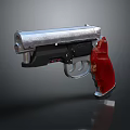 Modern Silver Metal Pistol With Red Grip And Shiny Surface Design