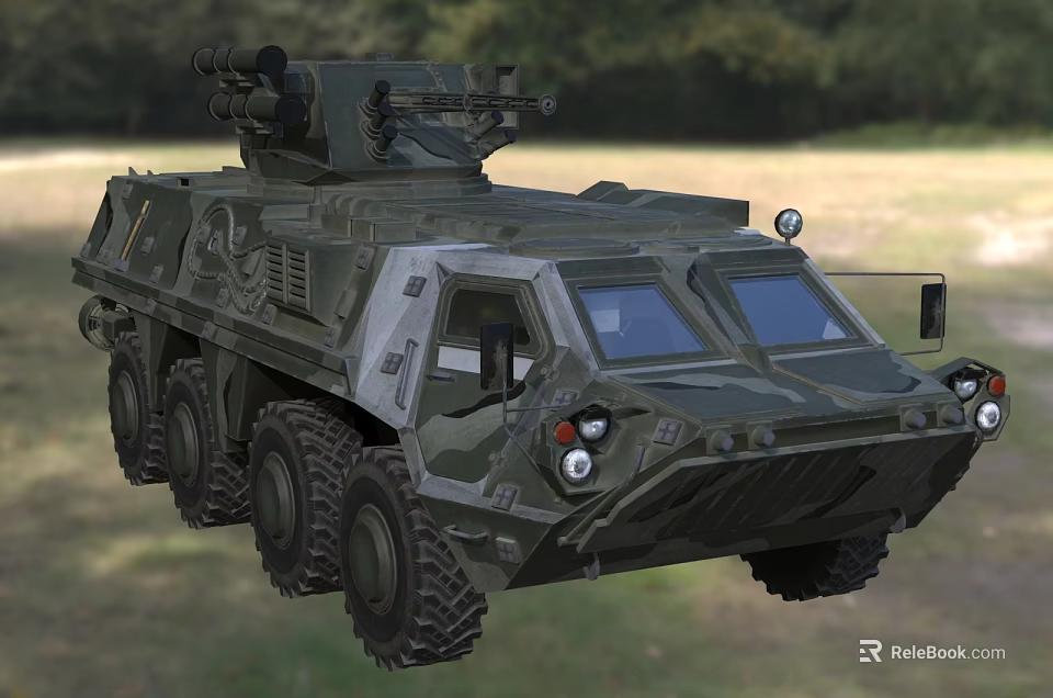 Military Armored Vehicle with Camouflage 6x6 Wheel Configuration Roof Mounted Weapon System in Outdoor Environment 3d model 