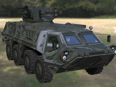 Military Armored Vehicle with Camouflage 6x6 Wheel Configuration Roof Mounted Weapon System in Outdoor Environment 3d model