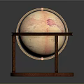 Vintage Globe Display On Wooden Stand With Supporting Frame And Base