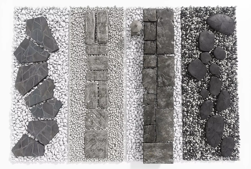 Creative Garden Stepping Stones Path With Natural Stones Pebbles And Slabs Design 3d model 