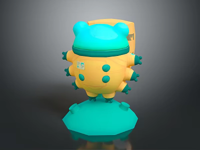 Cute Game Movie Character With Yellow Body Blue Head And Green Protrusions 3D Model Design 3d model