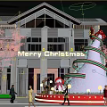 Giant Christmas Tree Balloon Decoration With Gift Boxes And Merry Christmas Sign Outside Building At Night
