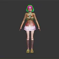 3D Character Model Wearing Red School Uniform White Pleated Skirt Blonde Short Hair Black Background