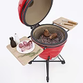 Red Commercial Barbecue Grill With Foldable Side Table And Steak Grilling Feature