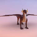 Standing Mythical Flying Animal Dragon With Horned Head Winged Dark Brown White Body