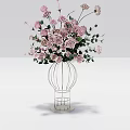 Elegant Banquet Hall Decoration With Metal Wire Vase Pink Roses Green Leaves And Fresh Flowers