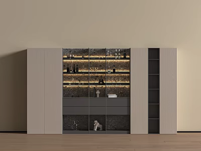 Modern Wine Cabinet With Glass Doors Illuminated Shelves And Storage Space 3d model