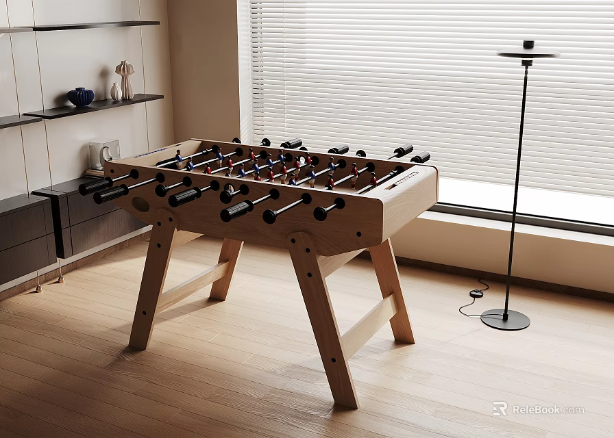 Modern Solid Wood Foosball Entertainment Table Placed In Bright Cozy Indoor Home Leisure Space 3d model 
