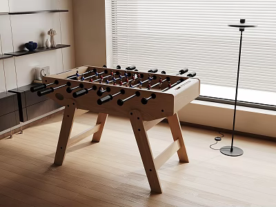 Modern Solid Wood Foosball Entertainment Table Placed In Bright Cozy Indoor Home Leisure Space 3d model