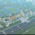 Modern School Campus Buildings With Sports Fields And Green Landscaped Areas