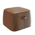 Brown Leather Ottoman Square Design With Stitching Details And Handle For Living Room