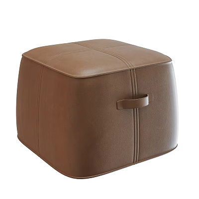 Brown Leather Ottoman Square Design With Stitching Details And Handle For Living Room 3d model