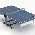 Portable Ping Pong Table Sports Equipment With Blue Tabletop Paddles And Ball On Wheels
