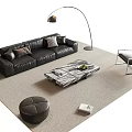 Modern Black Leather Sofa Coffee Table Set with Floor Lamp Chair Ottoman on Rug