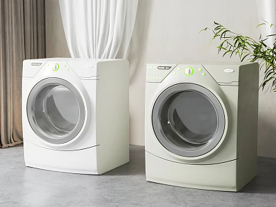 Two Modern Washing Machines In Light Green And White For Neat Indoor Space 3d model