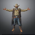 Cowboy Man With Beard Wearing Cowboy Hat And Brown Vest Standing Arms Outstretched