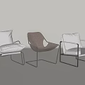 Three Modern Leisure Chairs With Metal Frames And Mixed Fabric Leather Seats