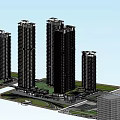 Modern High Rise Residential Buildings With Glass Facades Against Clear Blue Sky