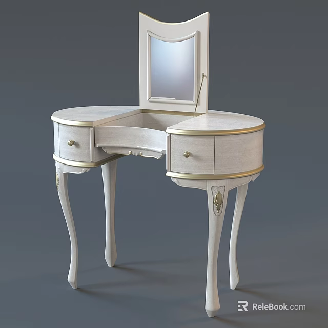 Elegant White Dining Table With Round Top Curved Legs And Gold Accents 3d model 