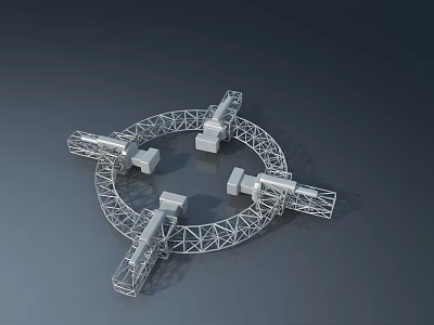 Architectural Swing Door Design With Circular Metal Frame And Multiple Parts 3d model