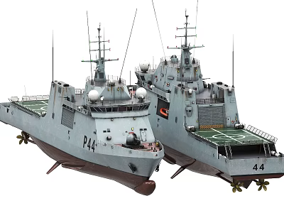 Two Naval Warships With Hull Numbers 244 and 44 Featuring Helicopter Decks and Antenna Structures 3d model