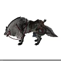 Armored Wolf With Metallic Armor Saddle Red Ropes And Leather Pouches