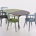 Modern Oval Dining Table Set With Green Gray Top And Four Multicolored Chairs 3d model