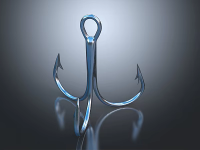 Triple Prong Shiny Stainless Steel Decorative Wall Mounted Hook with Reflective Surface 3d model