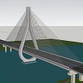 Modern Cable Stayed Bridge Featuring White Pylon And Multiple Cables Over Water Background 3d model
