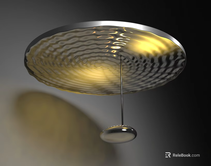 Modern Round Ceiling Light With Wavy Texture And Warm Yellow Glow 3d model 
