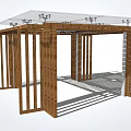Outdoor Wooden Pavilion Structure Featuring Glass Roof Latticed Floor And Metal Connectors