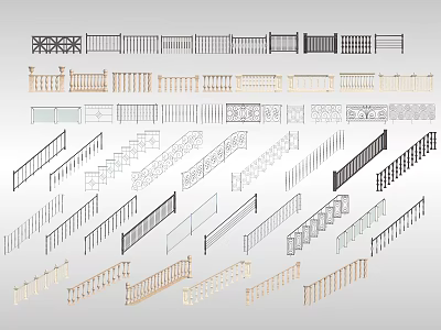 Various Decorative Railings With Different Design Styles Materials And Architectural Features 3d model
