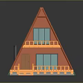 Triangular Roof House With Green Roof Orange Exterior Wooden Deck And Stairs