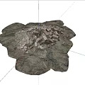 Stone and Wood Debris Pile Against Graffiti Covered Concrete Wall With Puddles