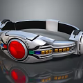 Fashionable Silver Bracelet With Red Gemstone Multi Colored Accents And Black Strap