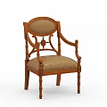 Classic Wooden Single Chair With Carved Armrests And Beige Upholstered Seat