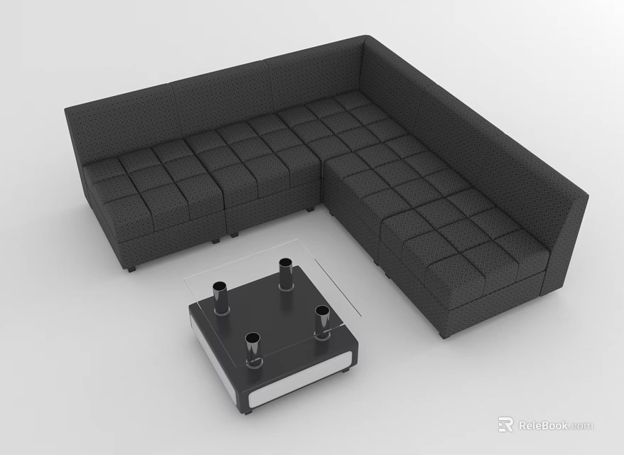 Modern Black Sectional Sofa With Woven Texture And Side Table Decorative Elements 3d model 